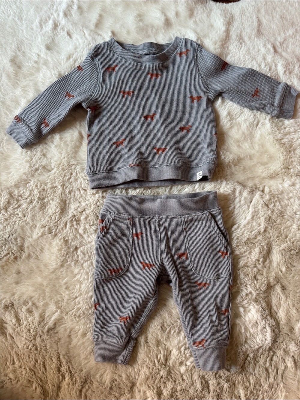 Carter's Gray Knit Sweatshirt & Joggers with Rust Fox Motif